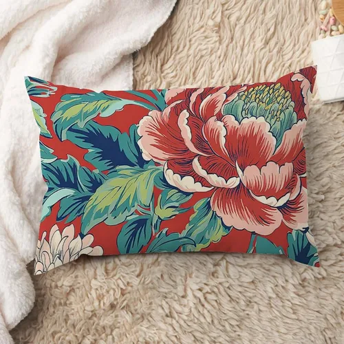 Vista 30 de ArogGeld Fundas de cojín de estilo chinoiserie, diseño de flores y pájaros, color rosa rubor, diseño de animales de pavo real, jardín asiático