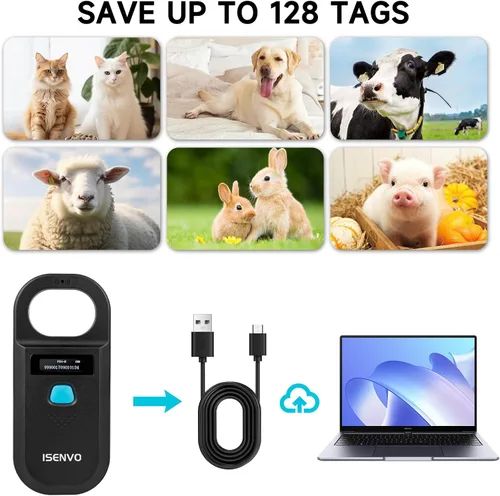 Vista 9 de Escáner de microchip para mascotas, 15 dígitos para mascotas, recargable (190 A) Support EMID FDX-B (ISO11784/11785) 134.2kHz/125kHz, Portable