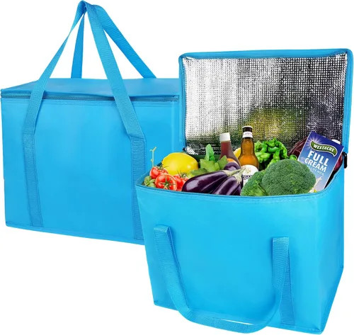 Vista 17 de musbus - Paquete de 2 bolsas aislantes reutilizables para comestibles, bolsa enfriadora plegable para comestibles, bolsa aislante grande resistente