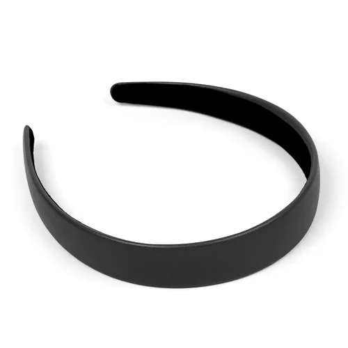 Vista 4 de Huachi Diademas negras para mujer, diadema negra de piel sintética para mujeres y niñas, banda de plástico duro para cabeza de colores sólidos