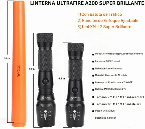 Vista 5 de UltraFire Linterna LED de vara de control de tráfico de 16 pulgadas, linterna de varita de 980 lúmenes, 5 modos con modo estroboscópico rojo, varita
