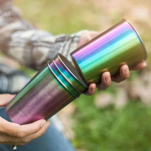 Vista 5 de Vasos Rainbow de acero inoxidable de 10 onzas, paquete de 4 unidades, ideales para niños, ecológicos, saludables, de grado alimenticio, duraderos e