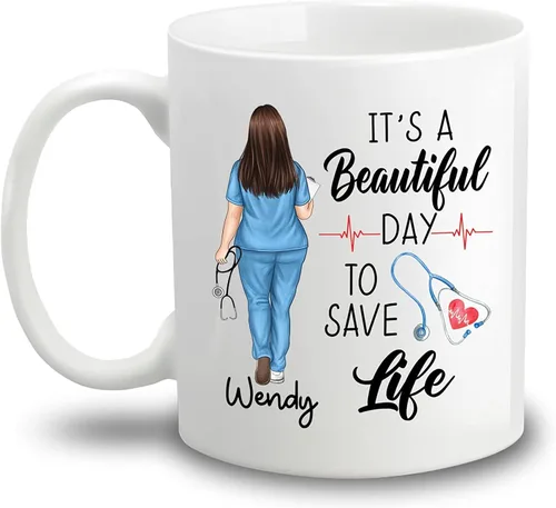 Vista 12 de Taza de café con nombre personalizado para médicos, taza de café personalizada para médicos, regalo para hombres, hombres, doctores, estetoscopio