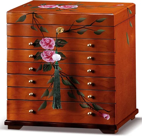 Vista 8 de Joyero de madera, joyeros para mujer, caja grande para joyas y organizadores con colgador de collares, organizador de joyas, organizador de joyas