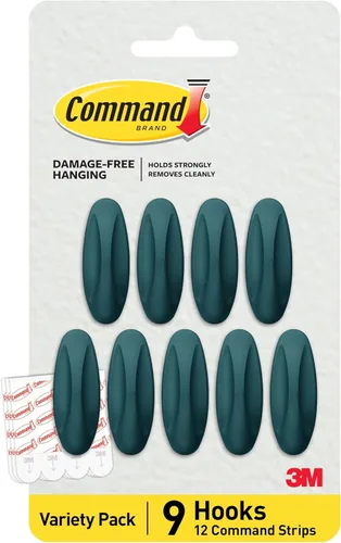 Vista 11 de Command Ganchos medianos de diseño, negro, 9 ganchos, 12 tiras