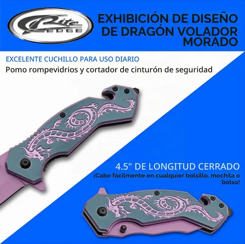 Vista 4 de SZCO Supplies 300586-PU Flying Dragon Assisted Open Rescue Utility Cuchillo plegable, morado, 7.75 pulgadas de longitud