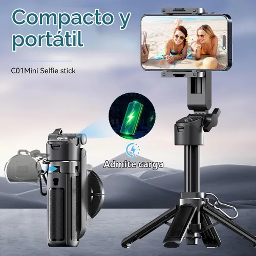 Vista 5 de Mini trípode magnético para selfie stick con control remoto inalámbrico, soporte de trípode portátil de 16.9 pulgadas para iPhone MagSafe Samsung