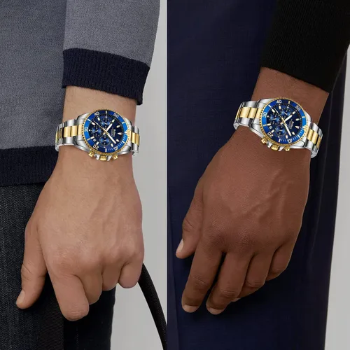 Vista 5 de BIDEN Relojes para hombre, cronógrafo, acero inoxidable, impermeable, fecha, analógico, de cuarzo, relojes de pulsera para hombres
