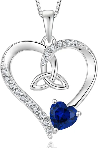 Vista 32 de Collar de corazón con nudo celta de plata de ley 925, collar con colgante para mujer, joyería de piedra natal
