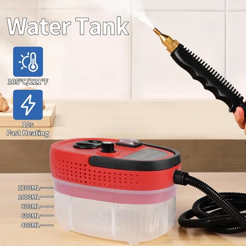 Vista 2 de Limpiador de Vapor de Mano Portátil Limpiador de Vapor de Alta Presión con 3 Cepillos y 1 Raspador de Vidrio Genera Rápidamente Vapor de Alta