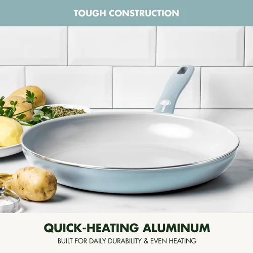 Vista 4 de GreenPan Dover - Sartén de 12 pulgadas con revestimiento antiadherente de cerámica libre de PFAS no tóxicos, para sellar, saltear, freír huevos