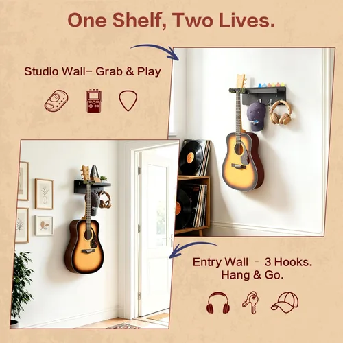 Vista 3 de Bikoney Soporte de pared para guitarra, colgador de guitarra con bloqueo Negro Gancho automático individual