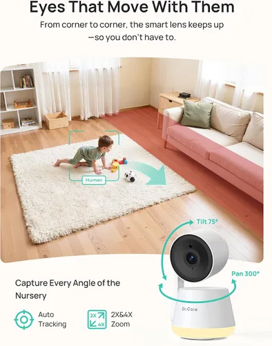 Vista 6 de Dr.Care LumiView Smart WiFi Baby Monitor – 5 pulgadas 1080P FHD y control de aplicación de cámara 2K, modo de privacidad, batería extraíble de 5000