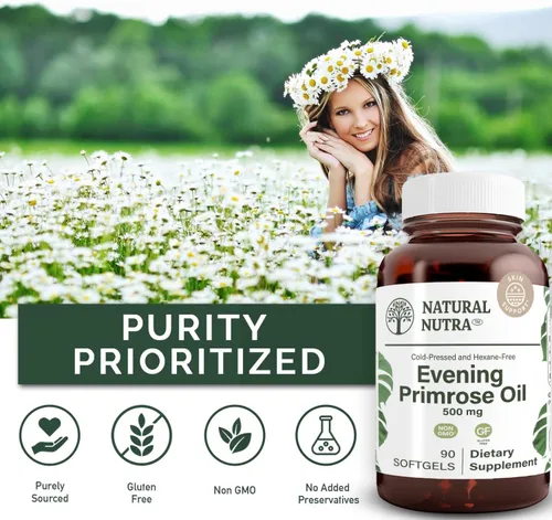 Vista 4 de Natural Nutra Suplemento de aceite de onagra de ácido graso, salud nerviosa, ayuda a reducir las imperfecciones de la piel, equilibrar