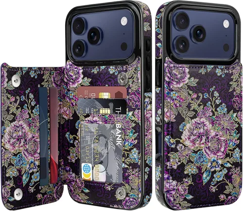 Vista 17 de Bizzib Funda tipo cartera para iPhone 17e con tarjetero, piel sintética de alta calidad, ranuras para tarjetas, protección contra caídas, a prueba