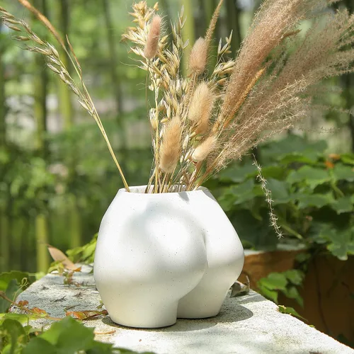 Vista 9 de FROZZUR - Maceta con forma de cuerpo femenino, jarrón con trasero, maceta de flores femenina, maceta moderna de resina estilo bohemio, color blanco
