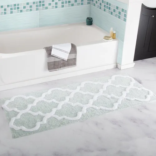Vista 4 de Bedford Home Tapete de baño con enrejado 100% algodón, 24 x 60 pulgadas, color hueso
