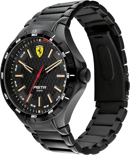 Vista 2 de Ferrari Scuderia Pista - Reloj de pulsera de cuarzo de acero inoxidable y eslabones para hombre color negro modelo 0830866 plateado
