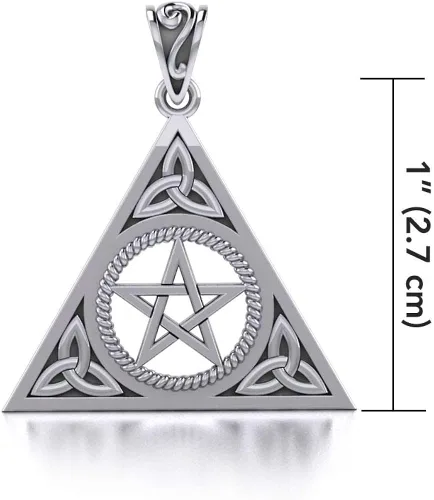 Vista 2 de Jewelry Trends Collar con colgante de triángulo de plata de ley con pentáculo celta de la Trinidad de 18 pulgadas, Metal