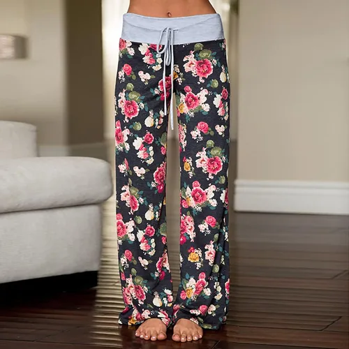 Vista 2 de Pantalones de pijama para mujer, pantalones de pijama a cuadros de búfalo, pantalones casuales sueltos de pierna ancha, pantalones elásticos