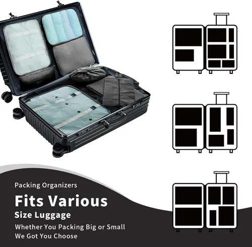 Vista 6 de Juego de 9 cubos de equipaje para maletas, cubos de viaje para mujeres de embalaje, bolsas organizadoras de maleta, bolsa esencial de viaje ligera