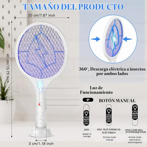 Vista 5 de Qualirey Matamoscas eléctrico 2 en 1 recargable, matamosquitos con luz UV, exterminador de insectos, control de insectos para el hogar, dormitorio