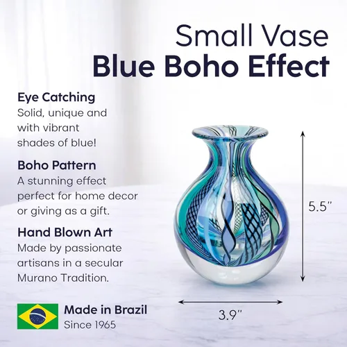 Vista 2 de Ca D Oro Florero Pequeño Boho con Cañas Azul/Verde Soplado a Mano Estilo Murano Art Glass - Modelo Nº 3