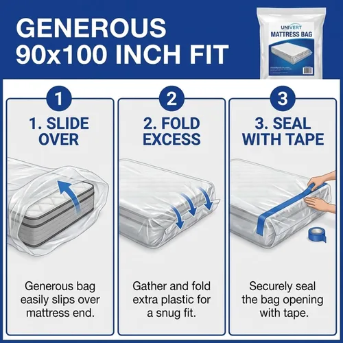 Vista 2 de Bolsa protectora de colchón impermeable Queen para mudanza y almacenamiento, resistente de 0.079 in (90 x 100 pulgadas), fabricada en Estados