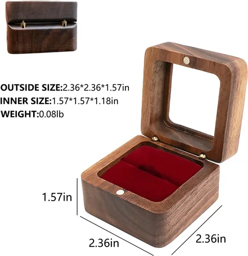 Vista 3 de soporte de anillo rústico de boda para propuesta,caja de regalo de joyería grabada con flora para cumpleaños de amante,Red