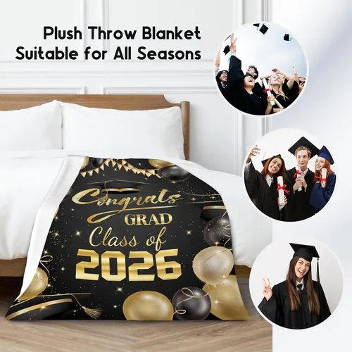Vista 2 de Manta de graduación – Regalos de graduación de clase de 2025 para ella o él – Decoraciones de franela suave de 30 x 40 pulgadas – Mantas