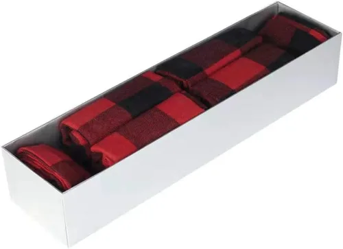 Vista 6 de Camino de mesa y 4 servilletas – Patrón de tartán rojo para Navidad – Camino de 110 x 14 pulgadas y servilletas de 17 x 17 pulgadas – en caja