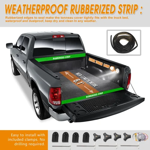 Vista 2 de PM PERFORMOTOR Cubierta tonneau suave de tres pliegues ajustable para caja de camioneta, compatible con 05-21 Frontier 6 pies Fleetside/Styleside