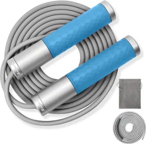 Vista 12 de Cuerda de saltar con peso para hombres, mujeres (1.5 libras) – Asas de acero aleado, cuerda de salto de velocidad, gimnasio, interior/exterior