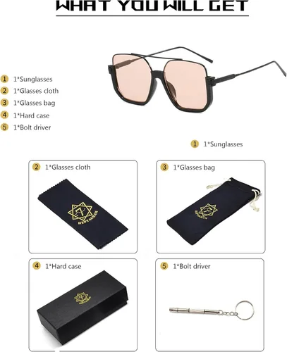 Vista 6 de HYLLE Gafas de sol estilo aviador retro de gran tamaño para mujeres y hombres, semirarimantes, cuadrados, de los años 70, a la moda, lindos tonos