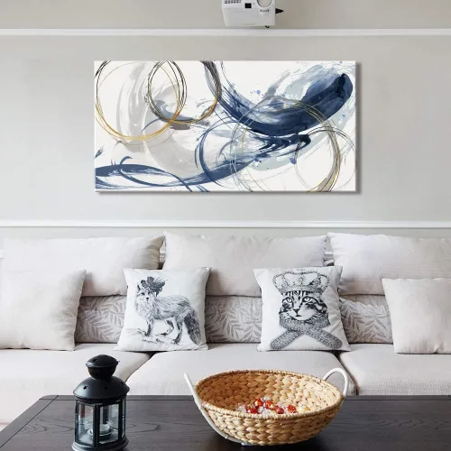 Vista 3 de Sxurmtiie Lienzo decorativo para pared, arte abstracto, fantasía azul, grafiti colorido sobre fondo blanco, 32 x 48 pulgadas, arte moderno