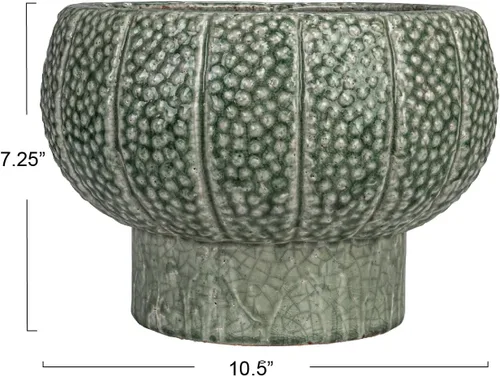 Vista 4 de Creative Co-Op Maceta de jarrón con pies de terracota en relieve con patrón de puntos y esmalte agrietado, verde