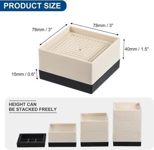 Vista 2 de uxcell Elevadores de cama, 4 piezas, elevadores de muebles de 1.5 pulgadas, elevador de sofá cuadrado ajustable con alfombrilla antideslizante