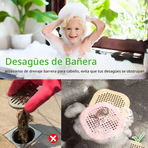 Vista 3 de Protector de silicona para cubrir drenaje de ducha, bañera, cocina, baño, recoge restos de cabello, paquete de 2, color negro