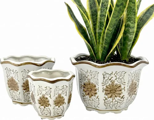 Vista 9 de Galt International Maceta decorativa de cerámica de porcelana floral azul y blanca de 8 pulgadas, 6 pulgadas/4.5 pulgadas, diseño chino asiático