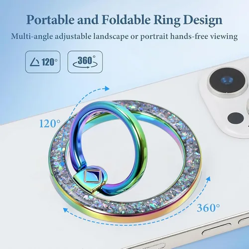 Vista 2 de Anillo magnético para teléfono MagSafe Grip [Super Magnet] Elegante soporte de anillo de diseño parpadeante, accesorio seguro para iPhone