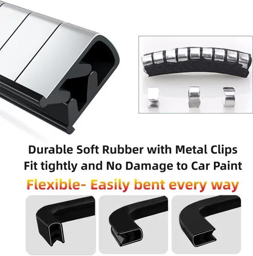 Vista 3 de Shine & Bright Auto Protector de borde de puerta de automóvil blanco de 32 pies con forma de U, tira de ribete con material de PVC y clips de metal