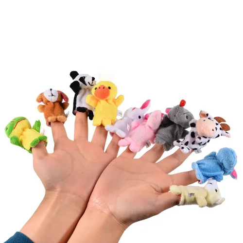 Vista 5 de acekid suave felpa Animal Finger Puppets Set terciopelo estilo Animal, 10 piezas