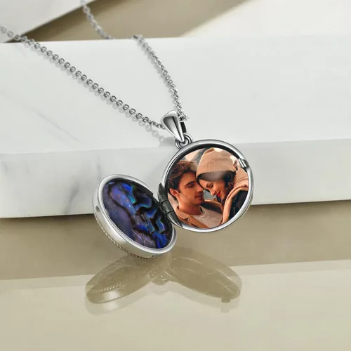 Vista 3 de ONEFINITY Tree of Life Locket Necklace Sterling Silver Abalone Shell Tree of Life Locket Necklace That Holds Pictures Tree of Life Jewelry for Women