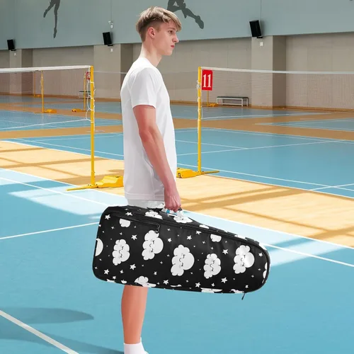 Vista 8 de Unisex Tennis Bag Waterproof Cartoon Happy White Cloud Black Sports Tennis Badminton Bag Case for Women Men raquetas Denis para principiantes