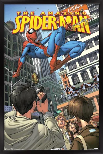 Vista 9 de Trends International Marvel Comics Spider-Man - Póster de pared definitivo, 14.725 x 22.375 pulgadas, versión enmarcada de madera de granero