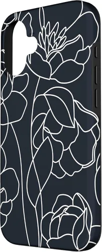 Vista 2 de iPhone 16 linda peonía rosa flor estética dibujo abstracto línea arte caso