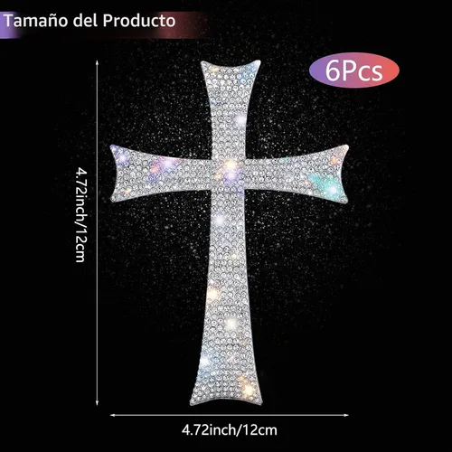 Vista 2 de 6 Piezas Calcomanías de Cruz Brillante Plateadas para Auto Impermeables Pegatinas de Diamantes de Imitación con Respaldo Autoadhesivo