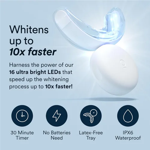 Vista 3 de Kit blanqueador de dientes, luz de LED, peróxido de carbamida del 35 %, (2) jeringuillas del gel 0.17 onzas líquidas, bandeja