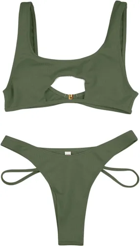 Vista 6 de SNKSDGM Womens Sexy Brazilian Bikini Sets 2pcs Backless Swimsuits Slimming Shiny Metallic Bathing Suit Swimwear