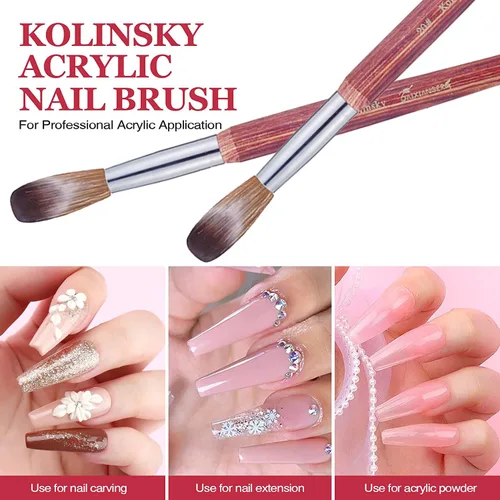 Vista 2 de Kolinsky - Brocha acrílica para uñas, tamaño 12, forma ovalada de cabello Kolinsky para aplicación acrílica, herramienta de manicura profesional